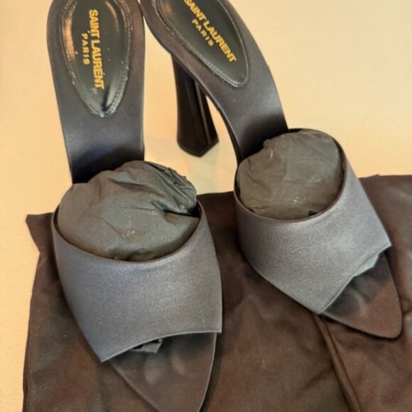 Saint Laurent Black Satin Mule Sandals w/ Box + Dustbags - Picture 6 of 10